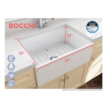 Bocchi Contempo Farmhouse Apron Front Fireclay 27 in. Single Bowl Kitchen Sink in White 1356-001-0120